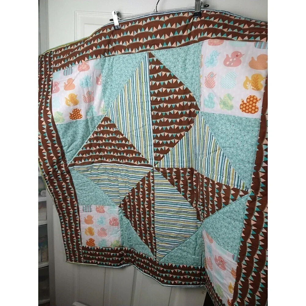 New Handmade Ducks Unisex Pinwheel Baby Blanket. 38.5